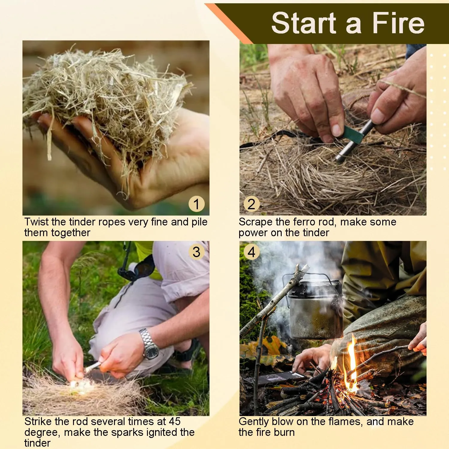 2 Pack Ferrocerium Rod Fire Steel,3/8x4 Inch Ferro Rod Fire Starter,Camping Fire Starter Survival,Flint Stick for Paracord Bracelet keychain lanyard Camping Hiking DIY Outdoor Emergency Kit