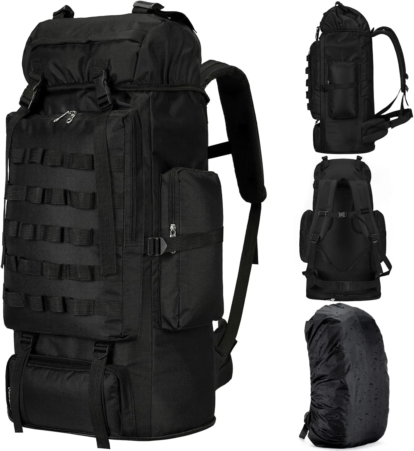 70L/100L Large Camping Hiking Backpack with Rain Cover, Waterproof Molle Rucksack Military Tactical Backpack, Lightweight Backpacking Daypack for Trekking Climbing Outdoor
