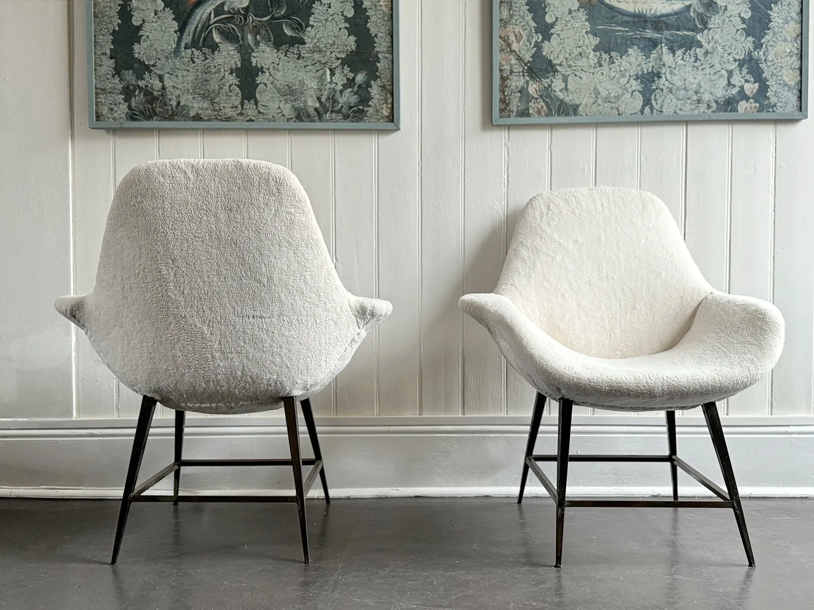 A Pair of 1950's Italian Armchairs with Faux Fur Upholstery