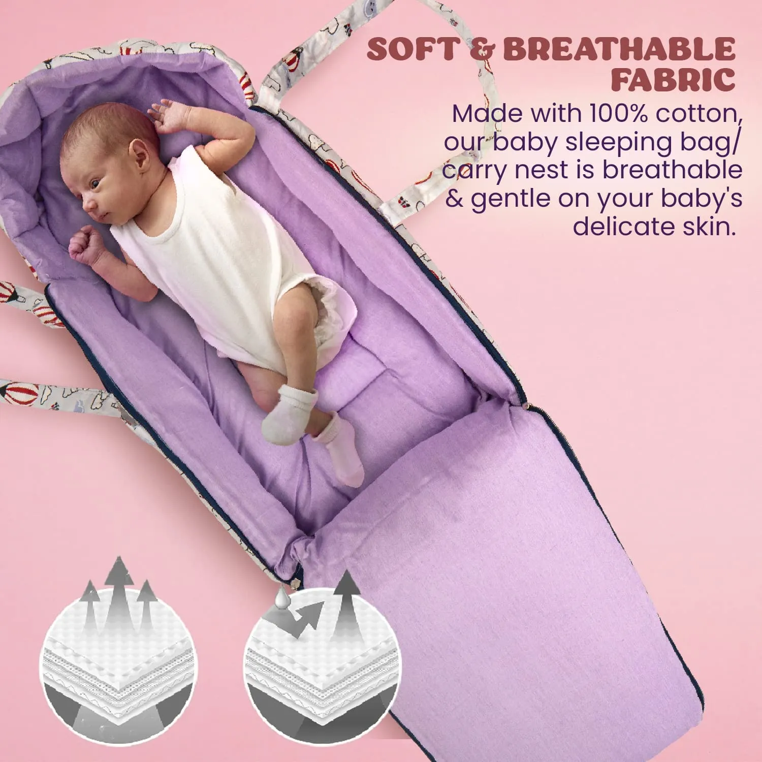 BAYBEE Freya Luxury Casey Sleeping Carry Bag, Cotton Baby Bed Cum Carry Bed, Printed Baby Sleeping Bag for Kids-Infant Portable Bassinet