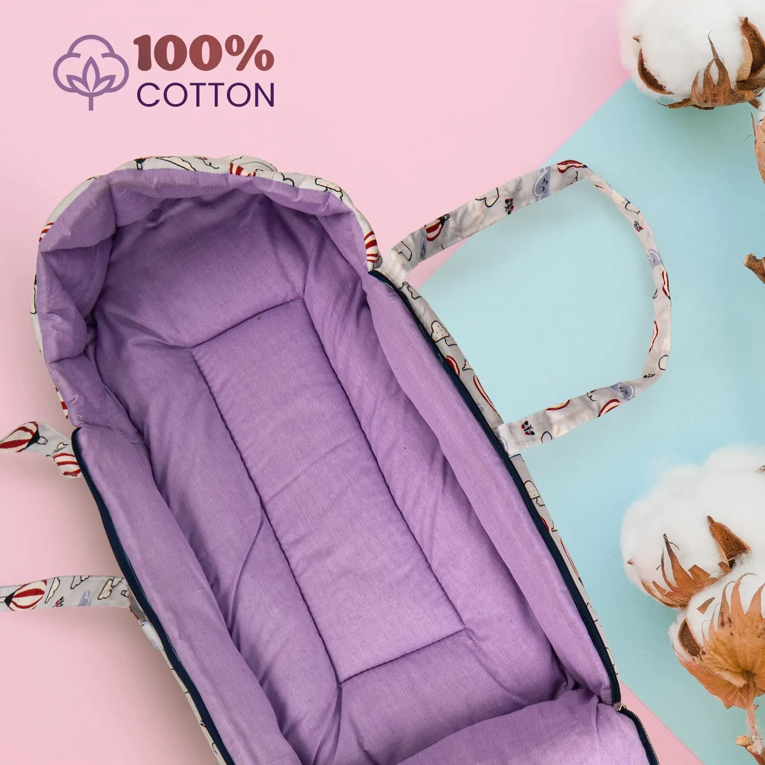 BAYBEE Freya Luxury Casey Sleeping Carry Bag, Cotton Baby Bed Cum Carry Bed, Printed Baby Sleeping Bag for Kids-Infant Portable Bassinet