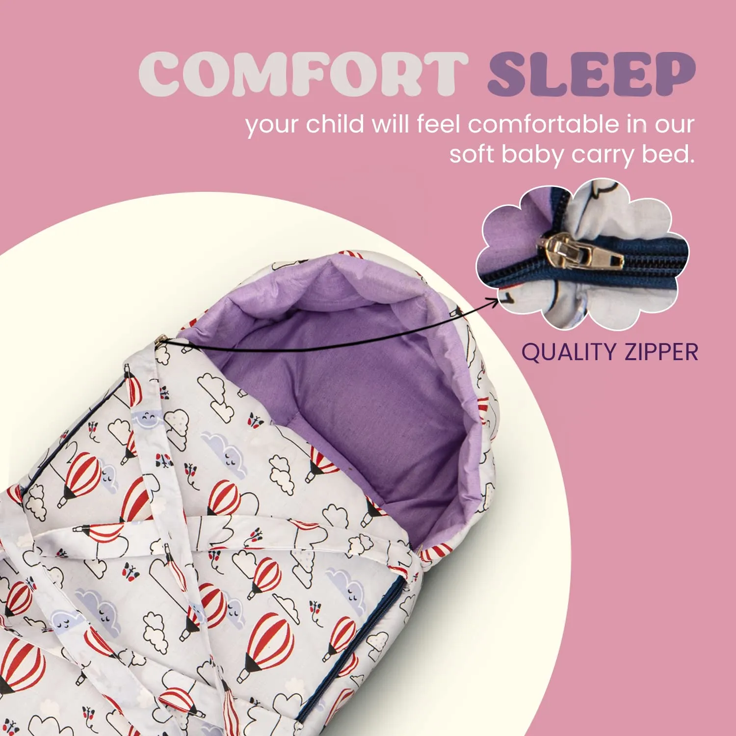 BAYBEE Freya Luxury Casey Sleeping Carry Bag, Cotton Baby Bed Cum Carry Bed, Printed Baby Sleeping Bag for Kids-Infant Portable Bassinet