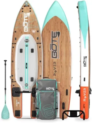 BOTE Rover Aero 12 FT 6 in Inflatable Micro Skiff, Blow up SUP for Adults Kids Family Friendly, APEX Pedal Drive & HP Motor Compatible Multiple Colors