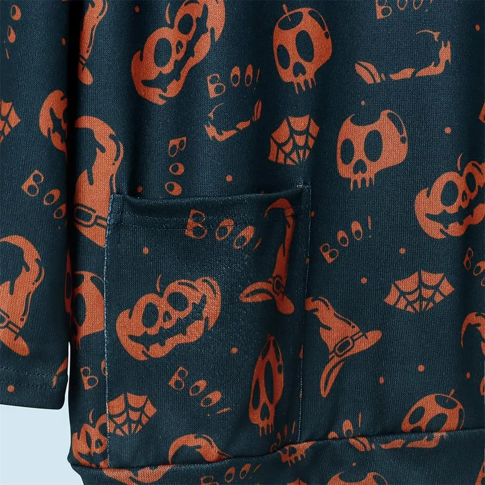 BOUTIKOME Womens Halloween Pumpkin Sweatshirt Black Cat Long Sleeve Crewneck Pullover Shirts with Pocket Tunic Tops