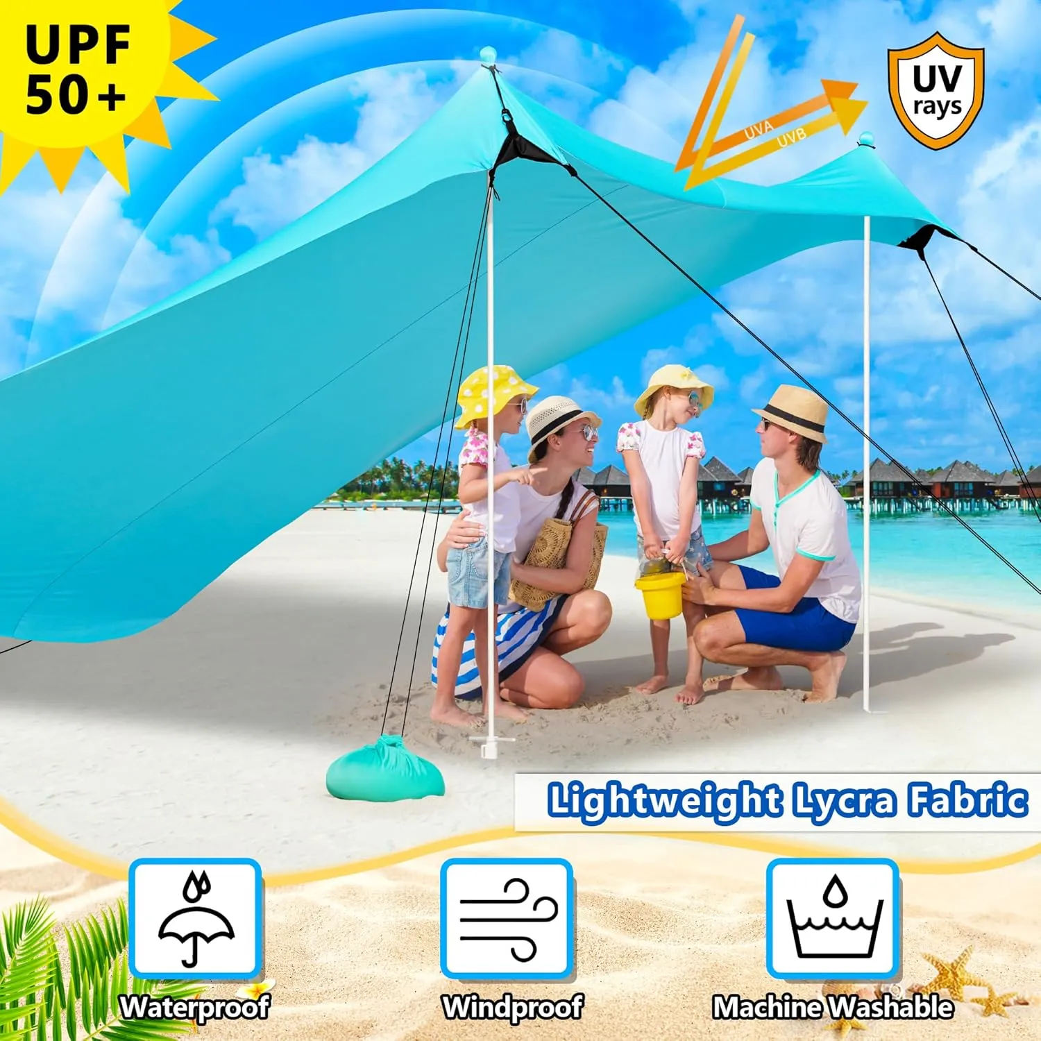 Camping Tent UPF50  with 8 Sandbags, Beach Shade Canopy for 6-12 Persons, Pop Up Canopy for Camping, Picnics, 12X12FT Turquoise