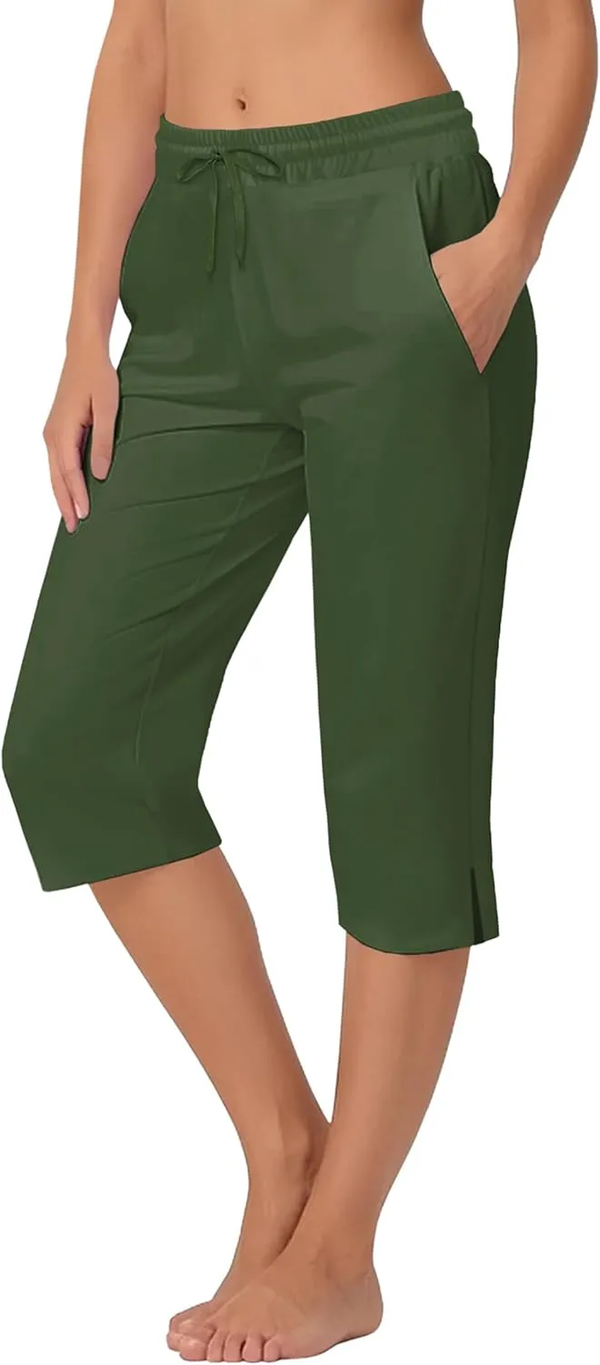 Deerose Women Capris Pants Quick Dry Beach Swimming Pants with Pockets