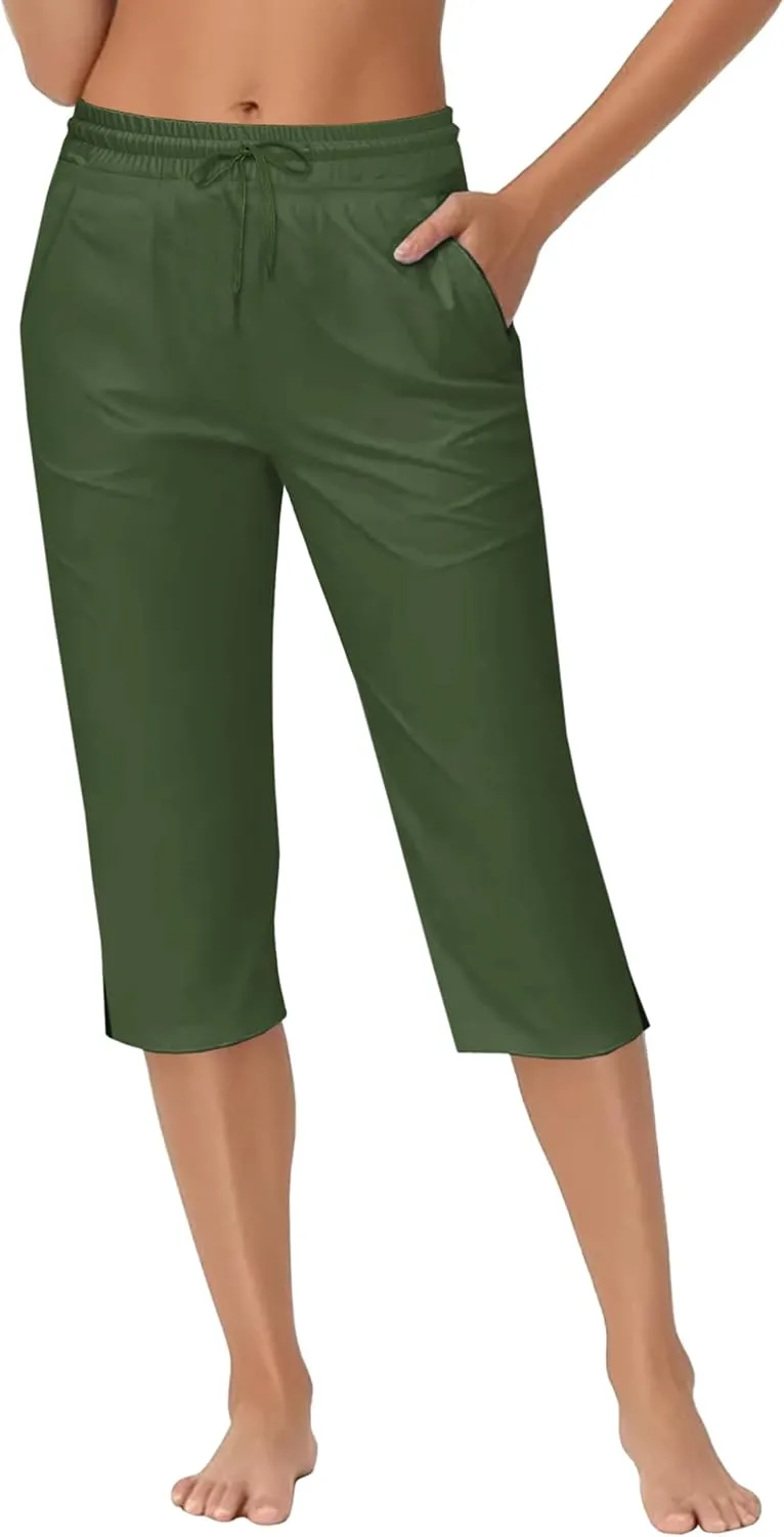 Deerose Women Capris Pants Quick Dry Beach Swimming Pants with Pockets