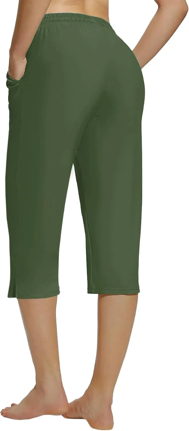 Deerose Women Capris Pants Quick Dry Beach Swimming Pants with Pockets