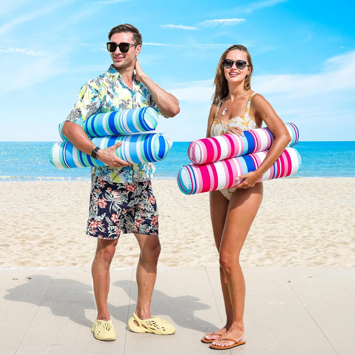FindUWill 2 Pack Fabric Water Swimming Pool Floats Hammock, XL, Inflatable Multi-Purpose Water Hammocks Floaties (Saddle, Lounge Chair, Hammock, Drifter), Pool Float Lounger for Adults Vacation