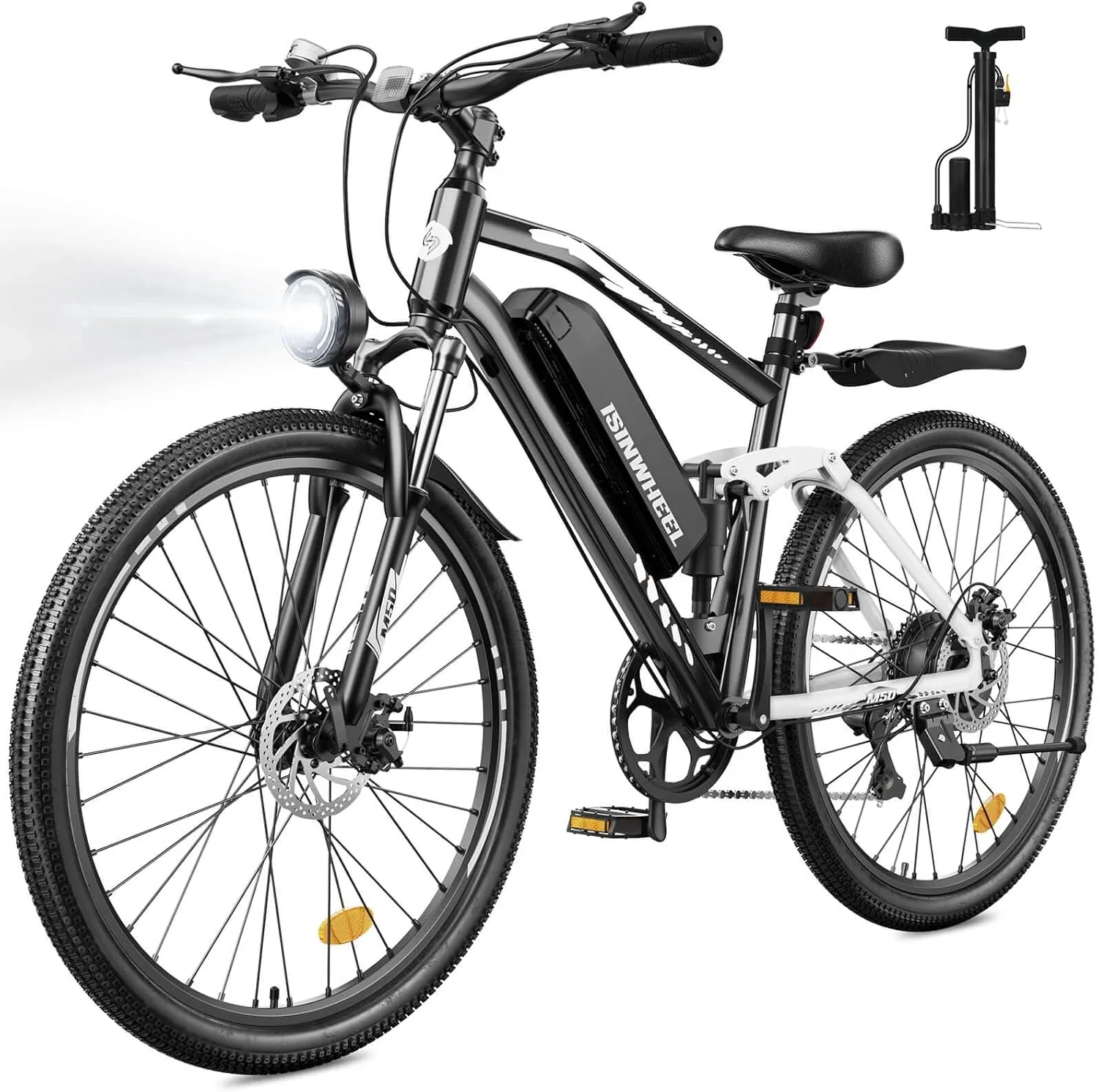 isinwheel M50 Electric Bike for Adults 27.5"2.3" ebike with 13Ah Removable Battery, Four-Link Suspension, 130 Lux Headlight, USB Charging Port, 20 mph Electric Mountain Bike with Cruise Control