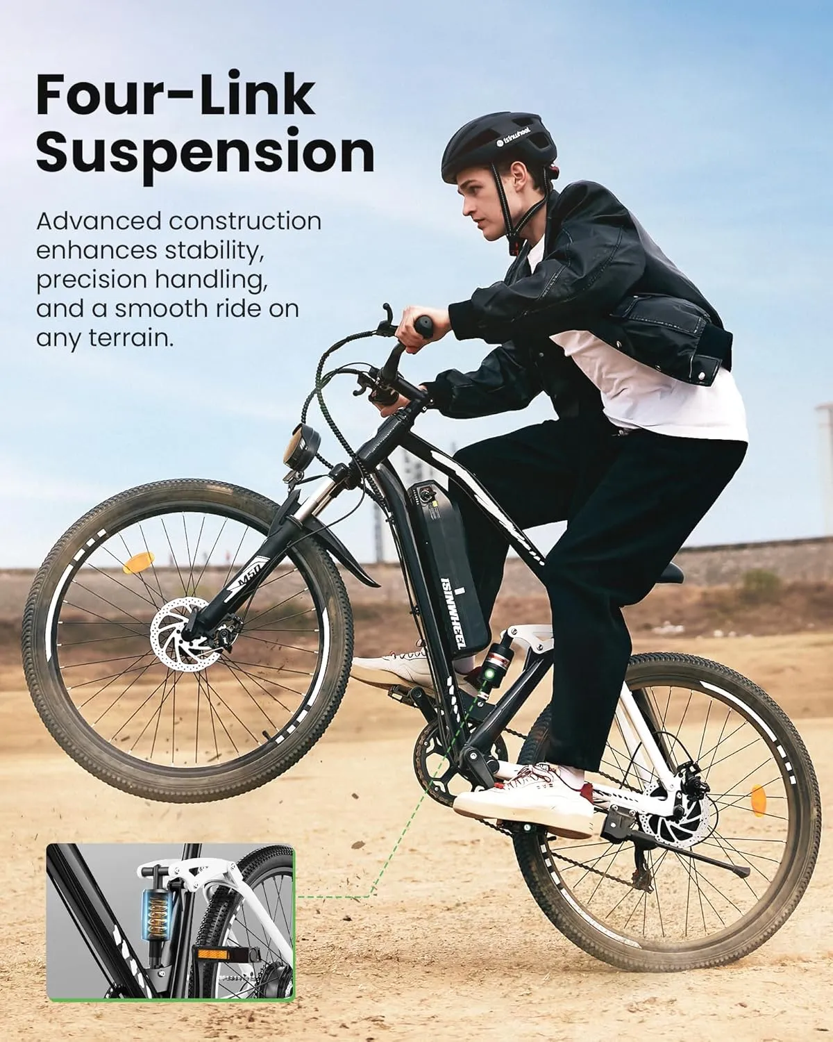 isinwheel M50 Electric Bike for Adults 27.5"2.3" ebike with 13Ah Removable Battery, Four-Link Suspension, 130 Lux Headlight, USB Charging Port, 20 mph Electric Mountain Bike with Cruise Control