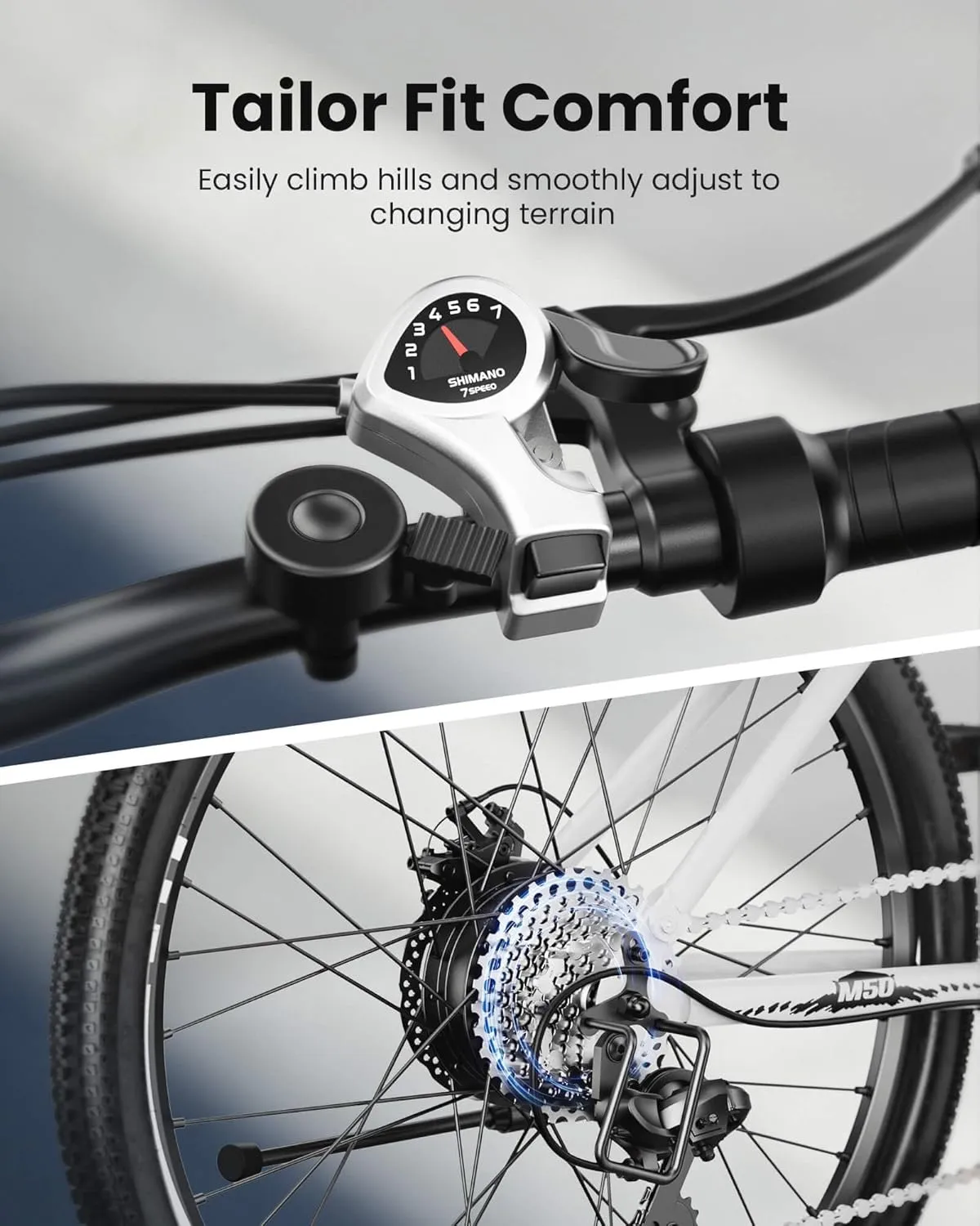 isinwheel M50 Electric Bike for Adults 27.5"2.3" ebike with 13Ah Removable Battery, Four-Link Suspension, 130 Lux Headlight, USB Charging Port, 20 mph Electric Mountain Bike with Cruise Control