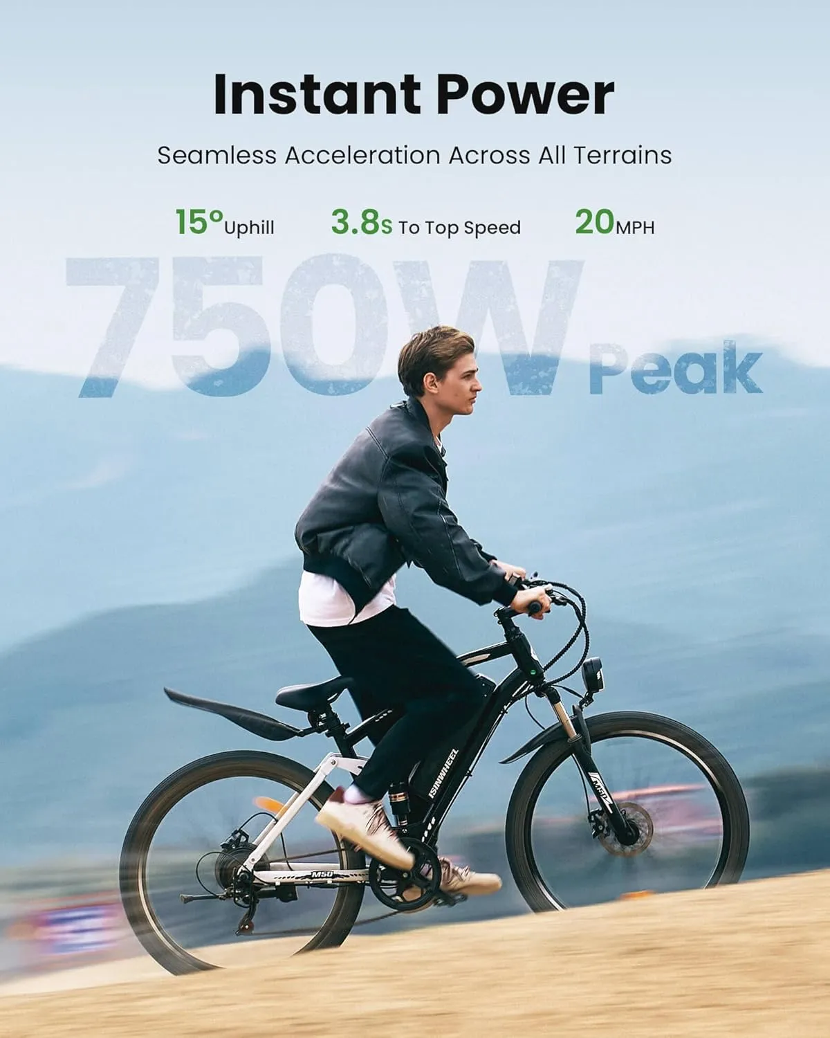 isinwheel M50 Electric Bike for Adults 27.5"2.3" ebike with 13Ah Removable Battery, Four-Link Suspension, 130 Lux Headlight, USB Charging Port, 20 mph Electric Mountain Bike with Cruise Control