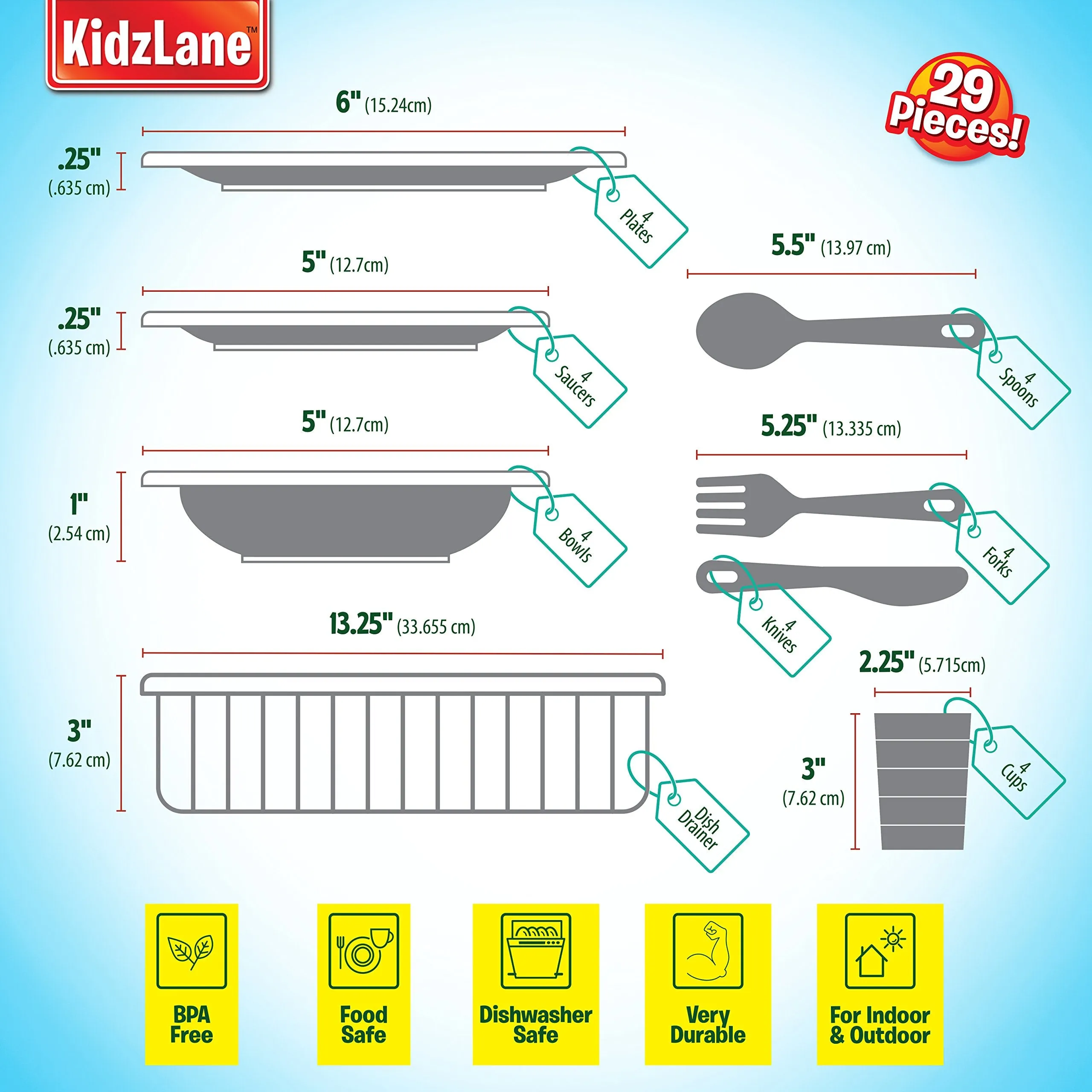 Kidzlane Kids and Toddler Dishes | Kids Play Kitchen Accessories Set | BPA Free