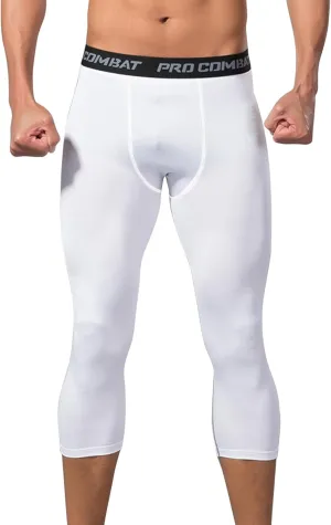 Mens 3/4 Compression Pants, Athletic Leggings Running Workout Tights Base Layer for Basketball Sports Football Gym