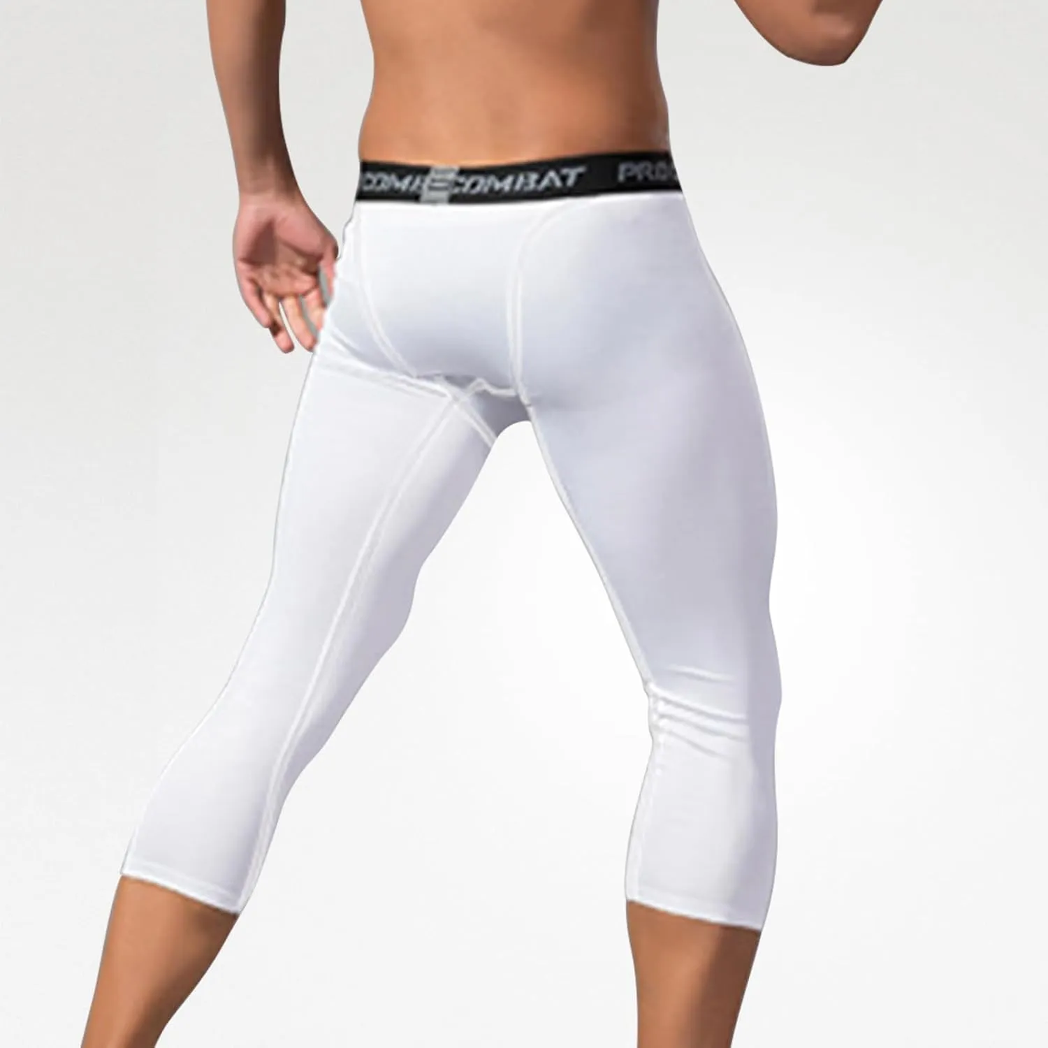 Mens 3/4 Compression Pants, Athletic Leggings Running Workout Tights Base Layer for Basketball Sports Football Gym