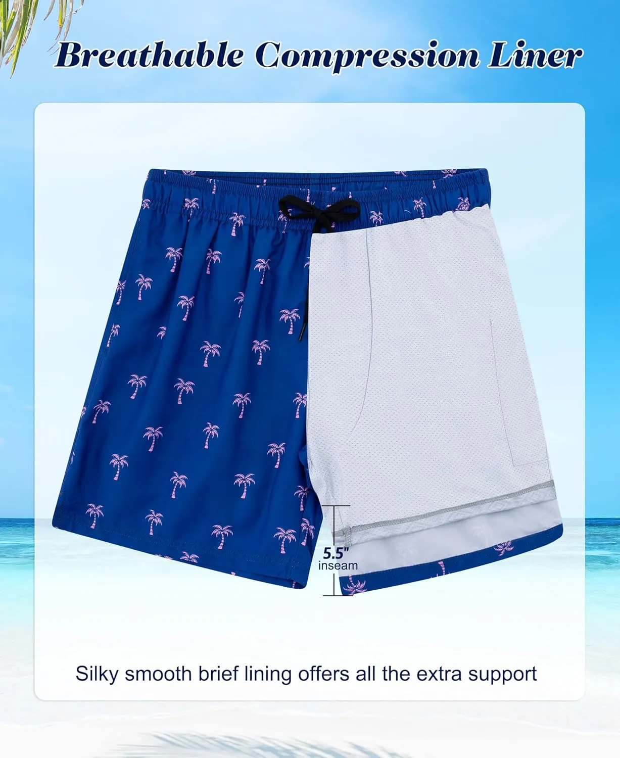 Men's Swim Trunks 5.5 Inch Bathing Suits for Men 2 in 1 Board Shorts with Compression Liner
