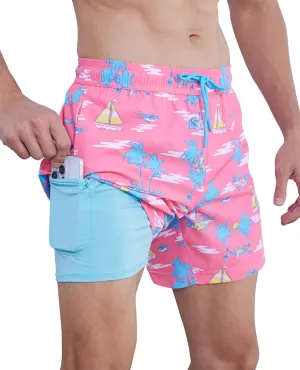 Mens Swim Trunks with Compression Liner 5 Inch Inseam Swimming Trunks Shorts for Men Bathing Suit