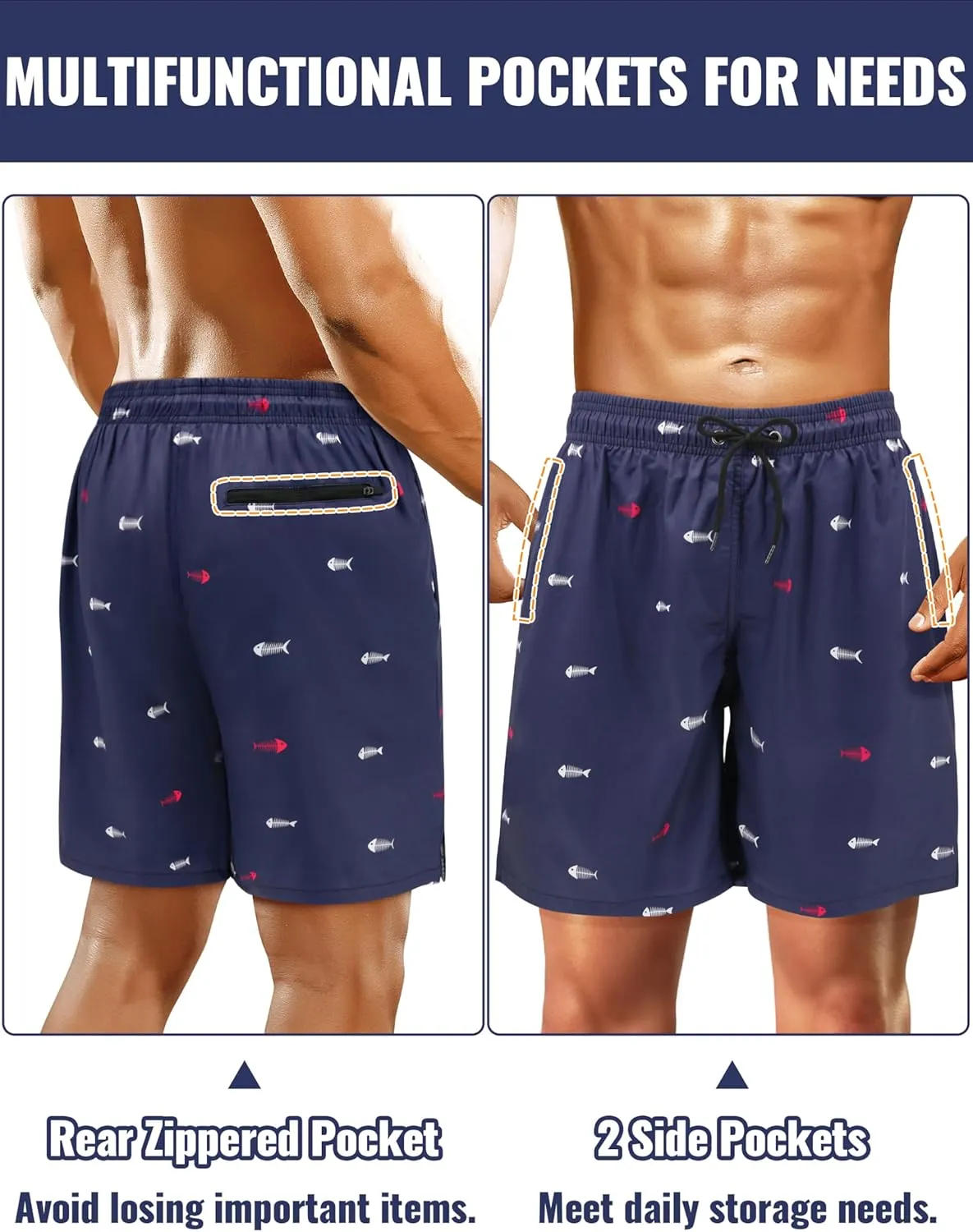 Mens Swim Trunks with Compression Liner Mens Bathing Suit 7 Inch Inseam Quick Dry Mens Board Shorts Men's Swimwear Men