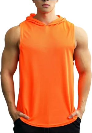 Mens Tank Top Lightweight Sleeveless Hoodie Muscle T-Shirt Summer Casual Cut Off Shirt Workout Running Gym Breathable Tee