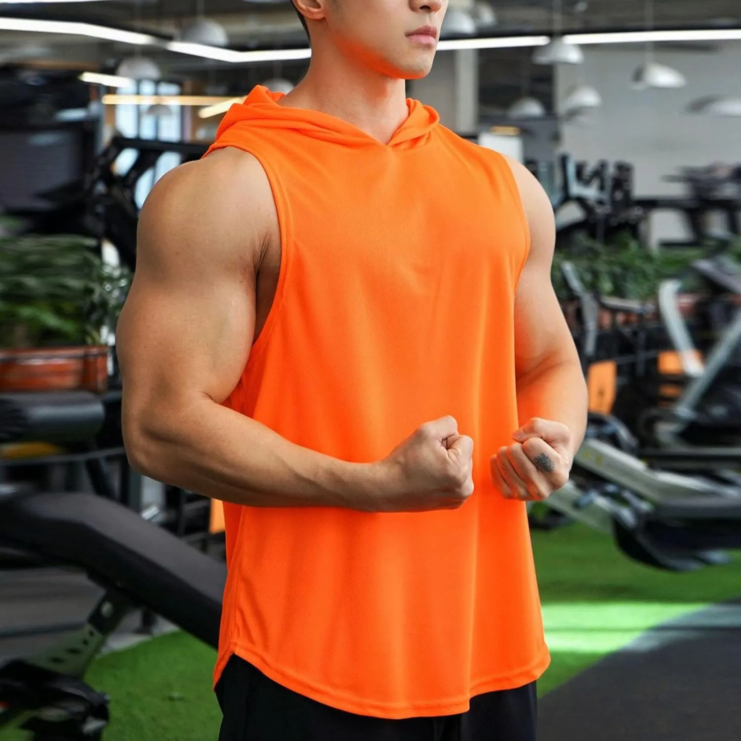 Mens Tank Top Lightweight Sleeveless Hoodie Muscle T-Shirt Summer Casual Cut Off Shirt Workout Running Gym Breathable Tee