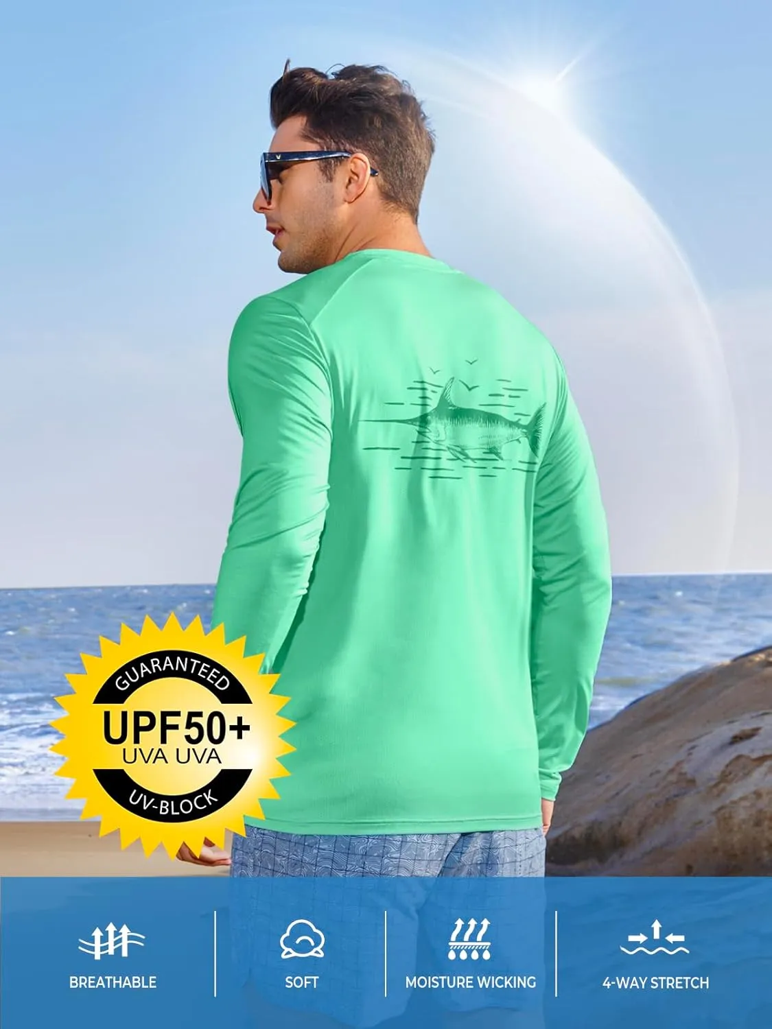 NORTHYARD Men's UPF 50  Sun Protection Shirts Long Sleeve Beach Swim Rash Guard UV Lightweight Quick Dry Fishing SPF T-Shirt