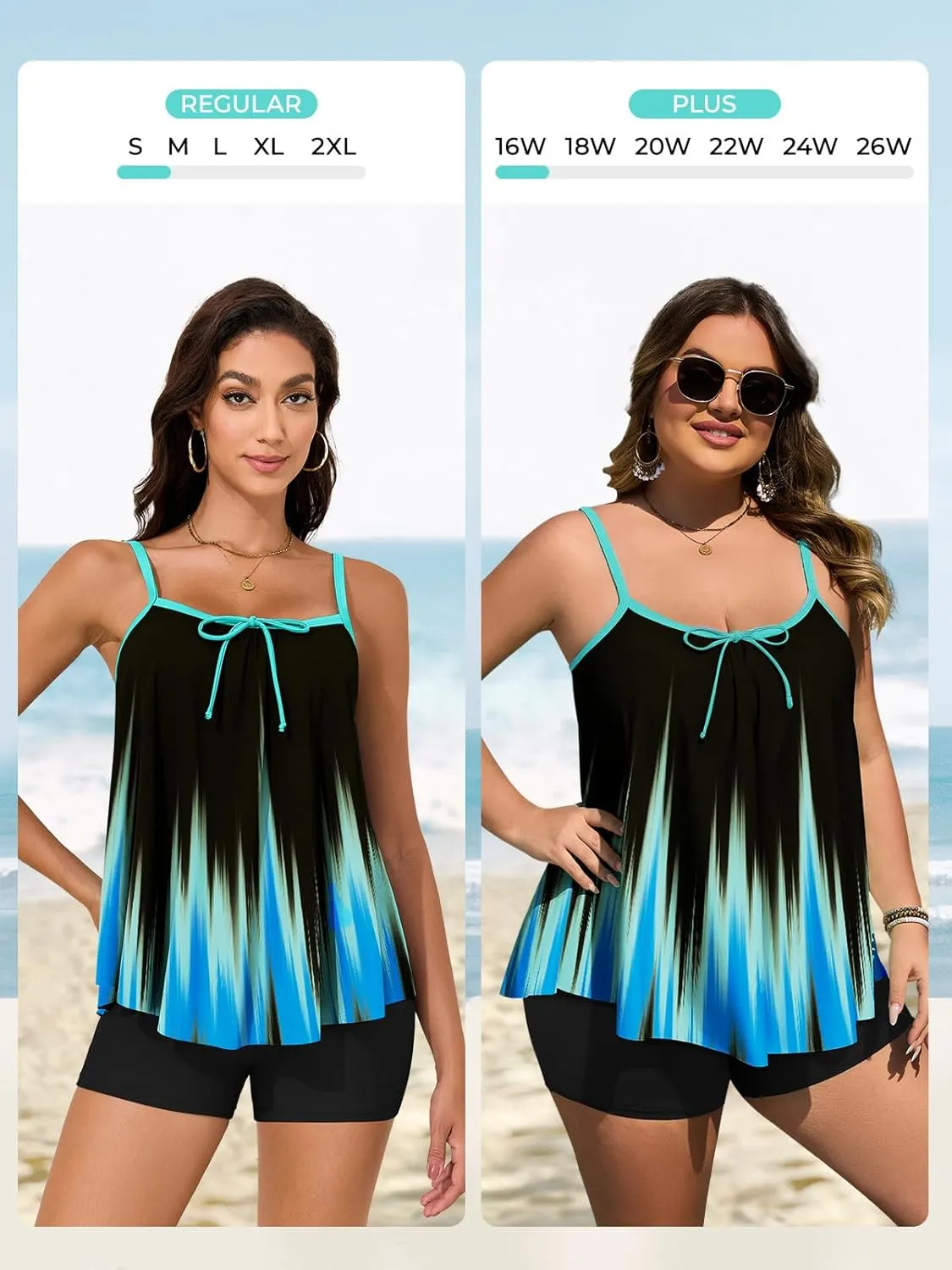 Summer Mae Plus Size Swimsuits for Women Two Piece Tankini Sets Tummy Control Bathing Suit Swimwear with Shorts