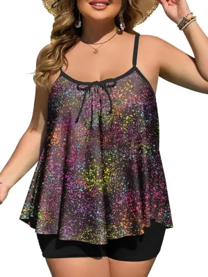 Summer Mae Plus Size Swimsuits for Women Two Piece Tankini Sets Tummy Control Bathing Suit Swimwear with Shorts
