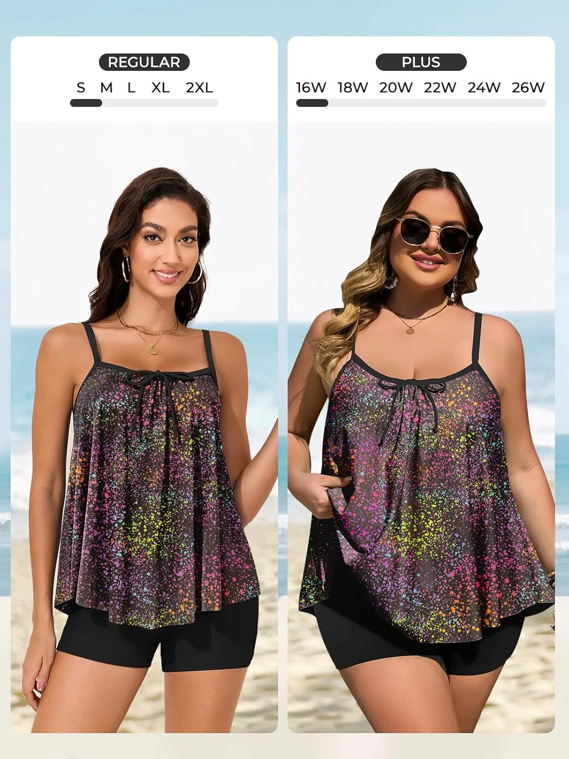 Summer Mae Plus Size Swimsuits for Women Two Piece Tankini Sets Tummy Control Bathing Suit Swimwear with Shorts