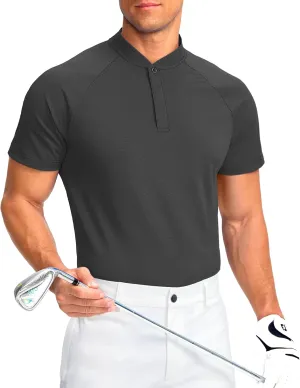 Viodia Mens Golf Shirts Henley Collarless Quick Dry Summer Shirt Casual Short Sleeve Moisture Wicking Polo T Shirts