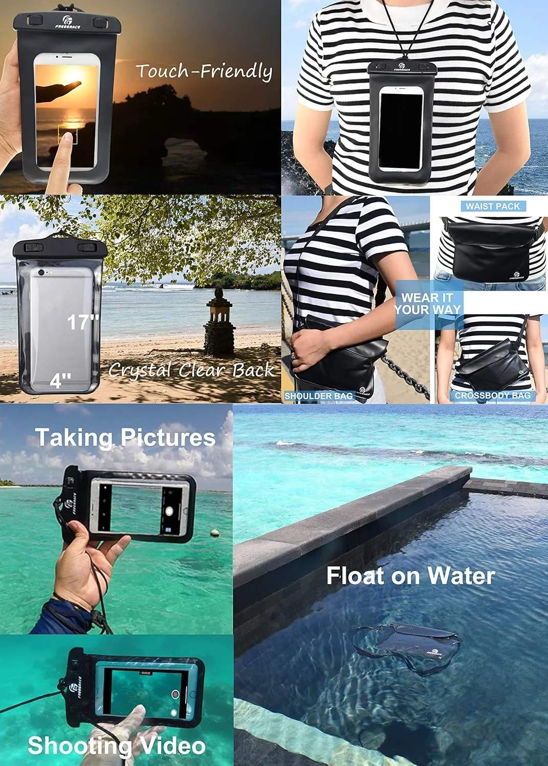 Waterproof Dry Bags Set of 3 Dry Bag with 2 Zip Lock Seals & Detachable Shoulder Strap, Waist Pouch & Phone Case - Can Be Submerged Into Water (Green, 20L)